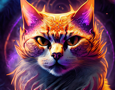 Mystic cat, like a phoenix, orange and voilet colors