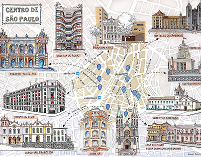 Illustrated map of São Paulo's city downtown area