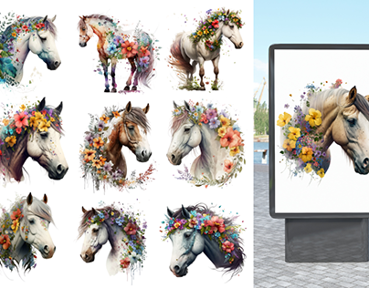 watercolor horse clipart png bundle