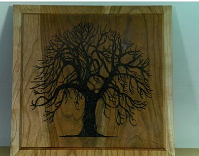 Pyrography:
Wood-burned Trees on American Cherry Panels