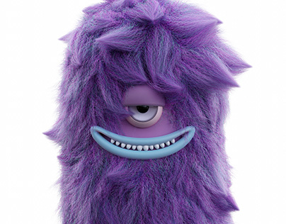 3D Cartoon Monster with Realistic Purple Fur