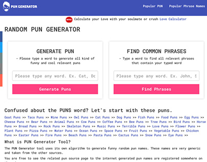 Funny Pun Generator Tool Website