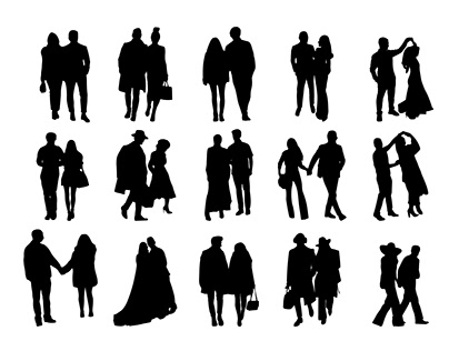 Couple loving people silhouettes