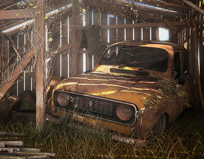 Abandoned Renault 4L in barn
