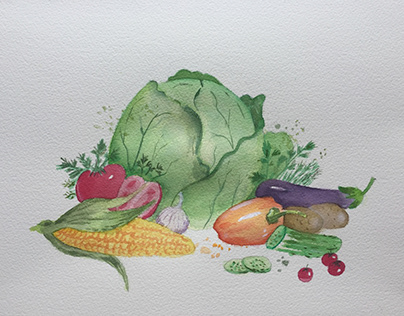 Watercolor of Fruits and Vegetables