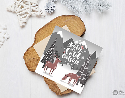 Cute Christmas deer forest card design