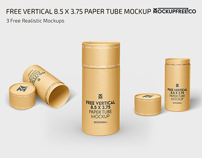 Free Vertical 8.5 x 3.75 Paper Tube Mockup