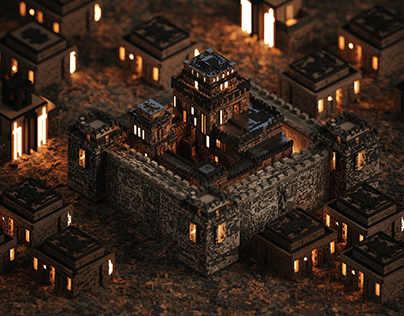 Castle Medieval Voxel Art 3D