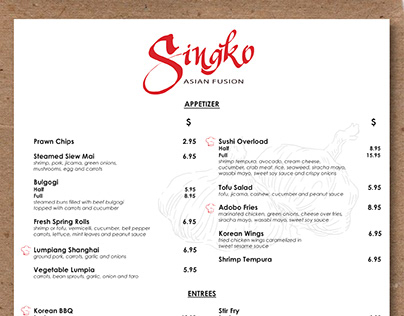 Singko (Asian Fusion Restaurant Menu)
