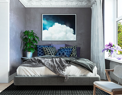 Scandinavian bedroom in dark colors