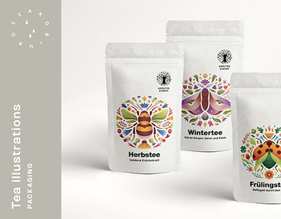 Illustrations for herbal tea packaging