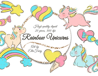 Cute rainbow unicorns clipart