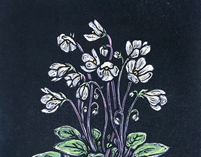 Violet Relief Print with Watercolour