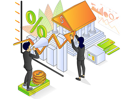 Isometric style banking and finance illustration