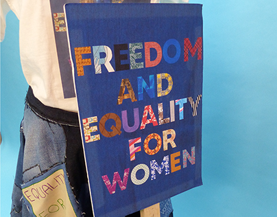 Denim Votes for Women skirt and placard