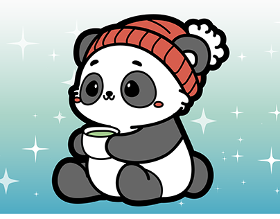 panda drinking tea