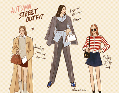 Autumn winter street outfit fashion illustration sketch