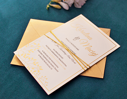 Złote zaproszenie Gold wedding invitation