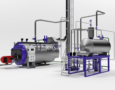 Steam boiler plant with equipment