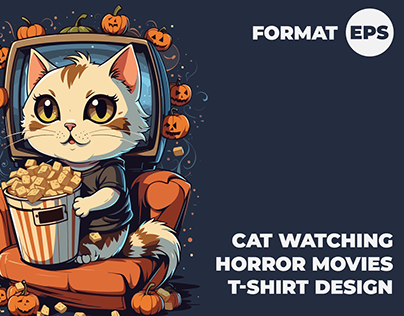 Cat Watching Horror Movies T-Shirt Design