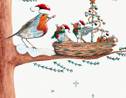 Watercolor illustrations, animal christmas time