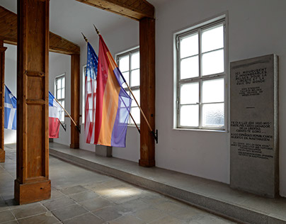 In Mauthausen camp: flags in the laundry barracks