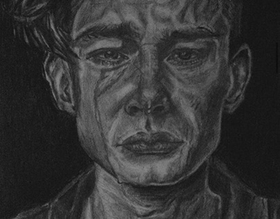 Charcoal portrait expose Pain feeling “ 2016 “