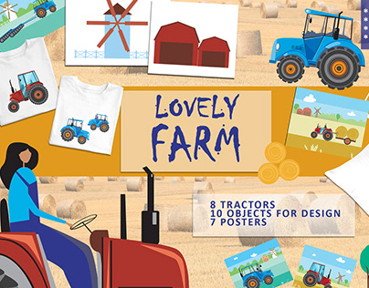 Lovely farm: сute collection with tractors