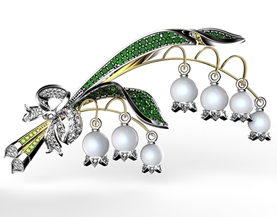 Brooch "Lily of the valley" 3D visualization