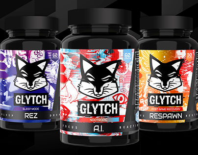 GLYTCH Energy Supplements Logo + Package Design