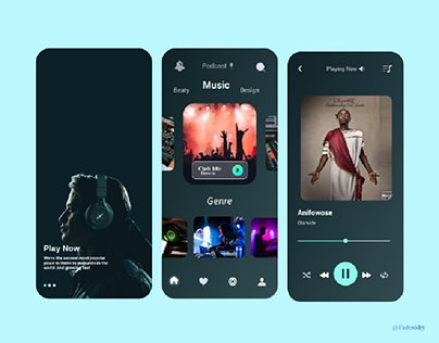 music player app design with dark theme