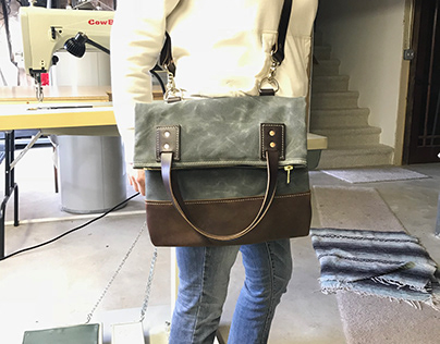 Waxed Canvas Fold Over Tote Bag
