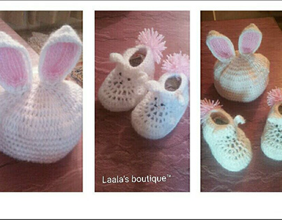 Crochet babies winter wear booties and caps.