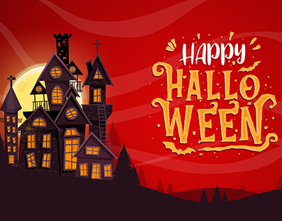 Happy Halloween ween celebration with haunted castle