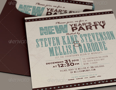 Retro New Year Party Invite Card Template