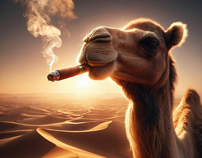 Hyper-realistic camel with a cigar