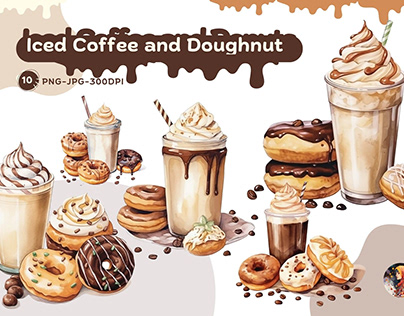 Watercolor Iced Coffee and Donuts Bundle