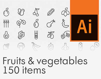 Fruits & vegetables icon set, 150 items