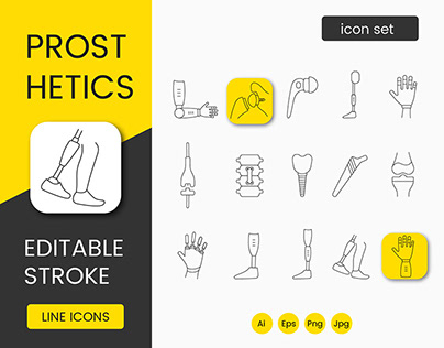 Prosthetics and endoprosthetics icons set