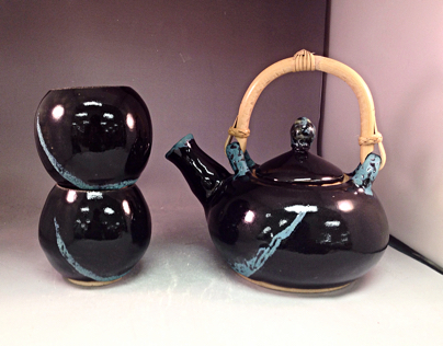 Black and Turquoise Slash Tea Set