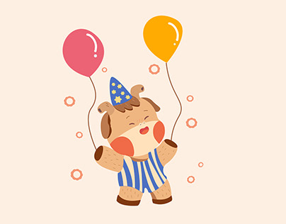 happy calf holding balloons party