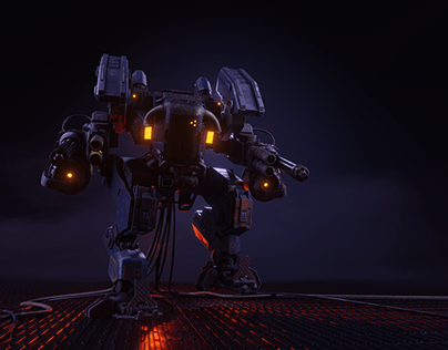 Game-Ready model of a combat robot in Blender