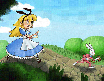 Alice runs after the white rabbit