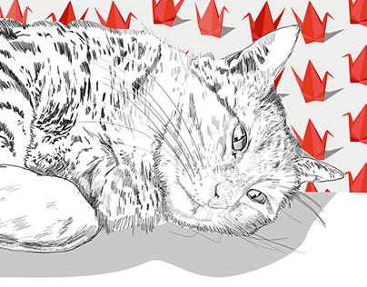 Hand drawn cat and hedgehog digital art graphic