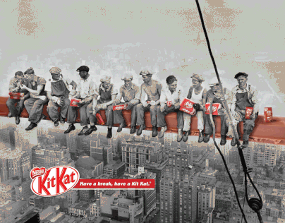 Ads Kitkat with famous photo Lunch atop a Skyscraper