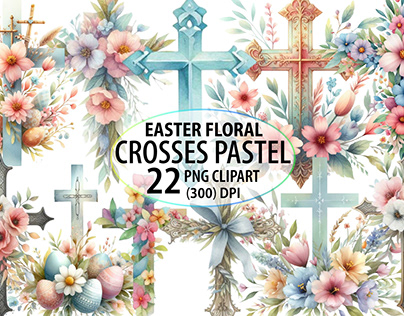 Watercolor Easter Floral Crosses Pastel