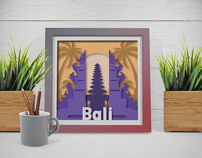 Balinese Temple 3D Shadow Box SVG
