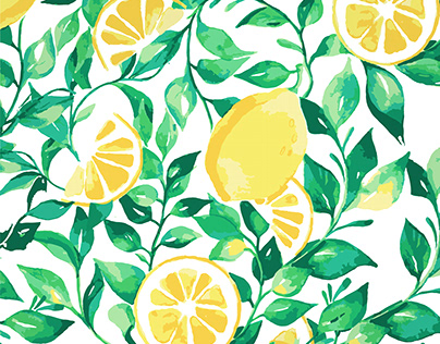 Watercolor floral background.Lemon pattern.
