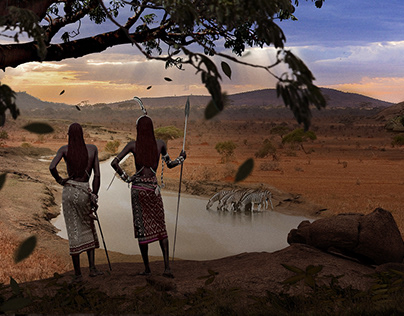 African landscape. Matte painting.
