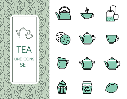 Tea line icons set